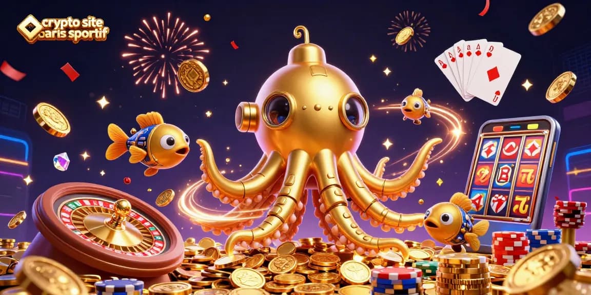 Pariez sur un site de paris sportifs crypto avec une illustration dynamique de la chance et des gains.