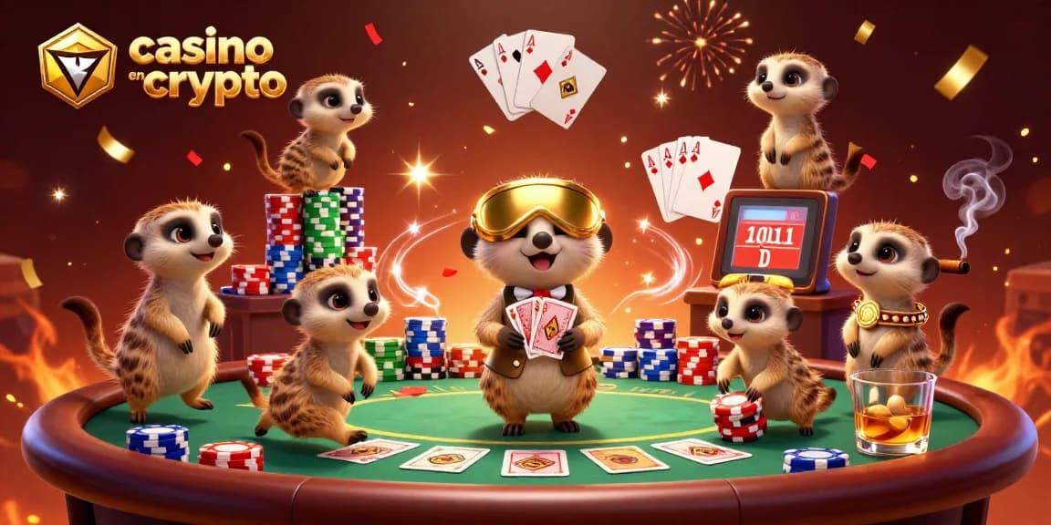 Jouez au casino en crypto avec des meerkats animés profitant de jeux de poker dynamiques.