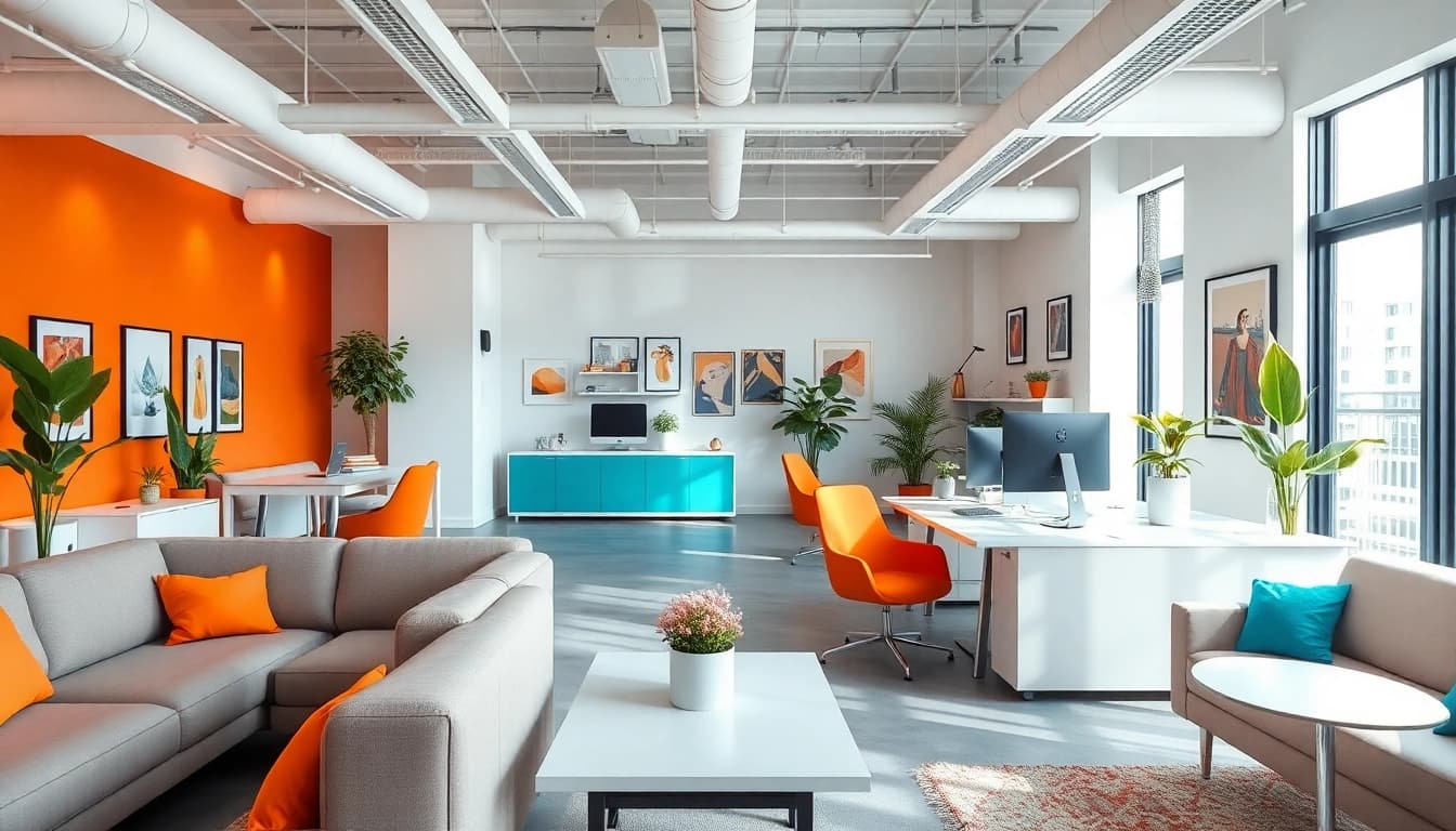 Aestudio kūrybingas dizaino studijos interjeras su moderniais įrengimais.