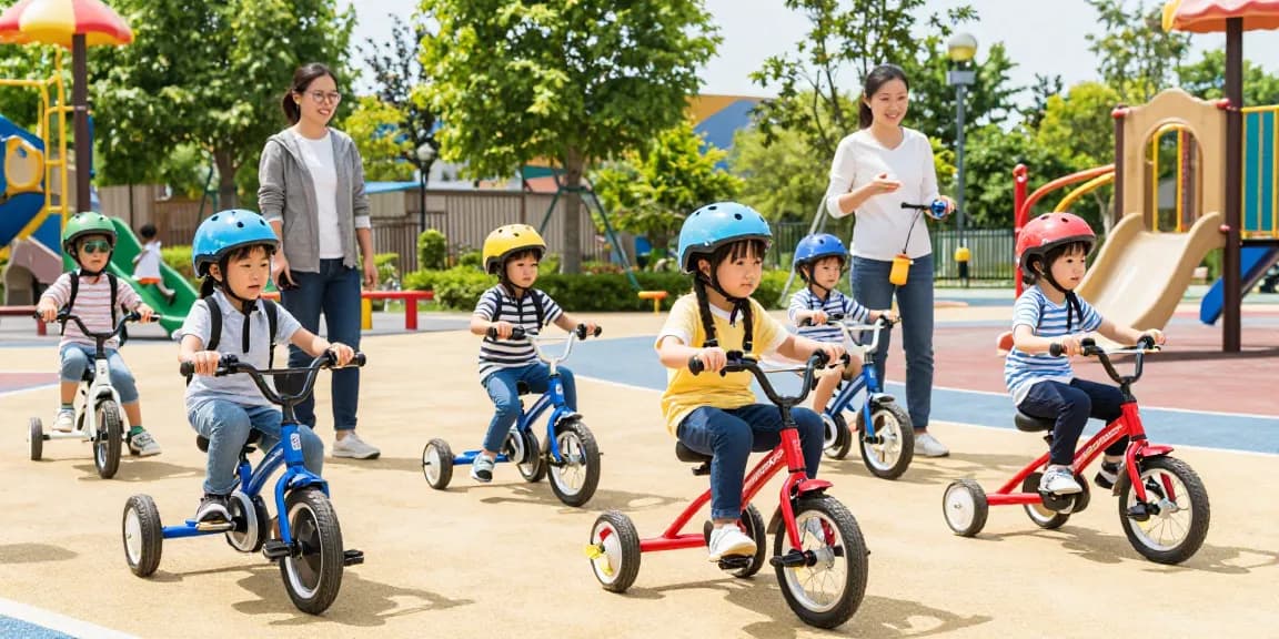 Kids riding the best kids tricycles in a vibrant park setting, showcasing fun and safety.