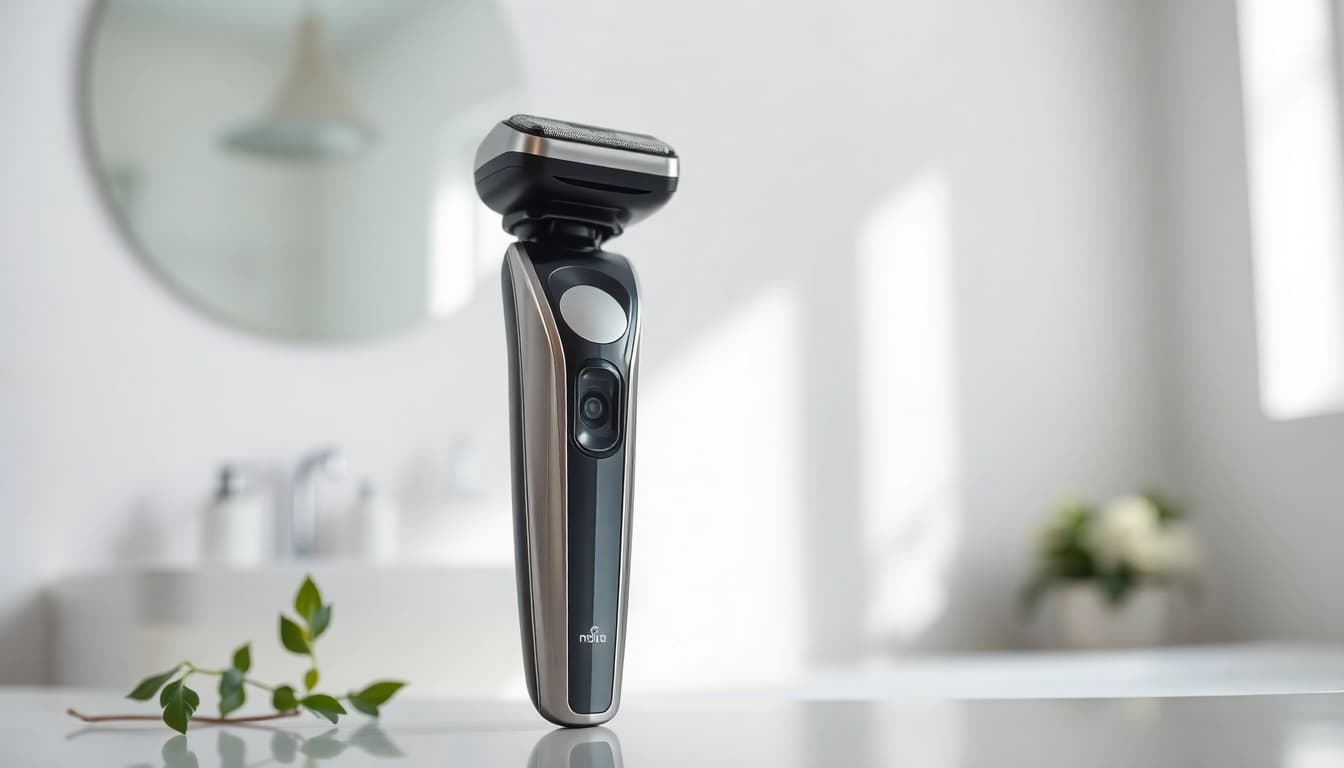 Get a close-up view of the one blade electric shaver highlighting its sleek features.