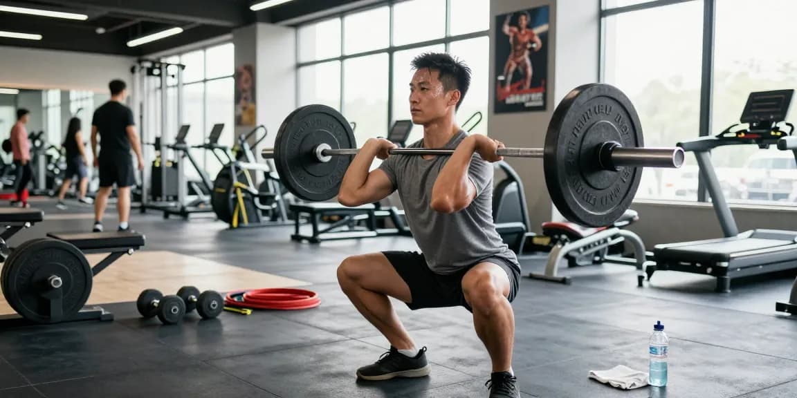 Akra Labs Steroidshop showcases an athlete lifting weights at a vibrant modern gym, emphasizing strength and fitness.