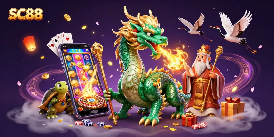 SC88 offers thrilling online gaming experiences with an emerald dragon and lucky cranes.