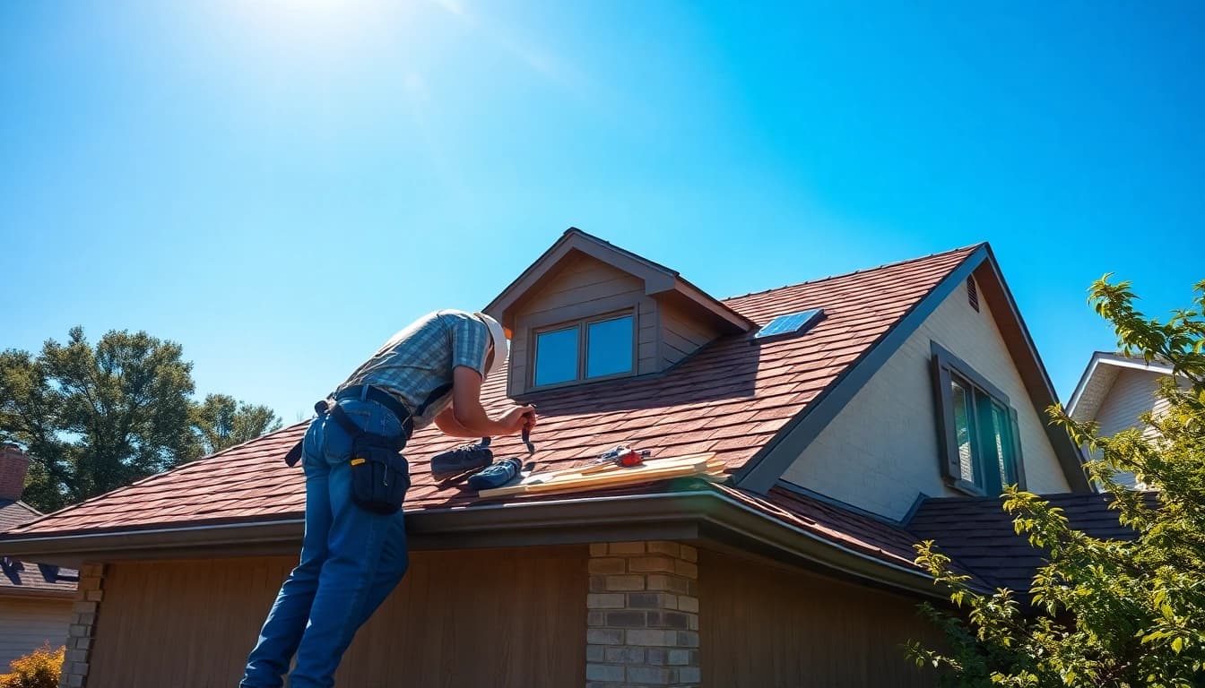 Roofing Twinsburg Ohio contractor inspecting home roof for quality assurance.