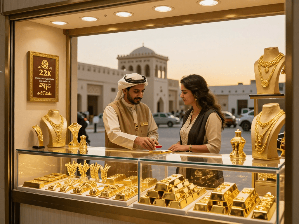 mantra88 login featured in a luxurious gold jewelry shop, showcasing 24K and 22K pieces.