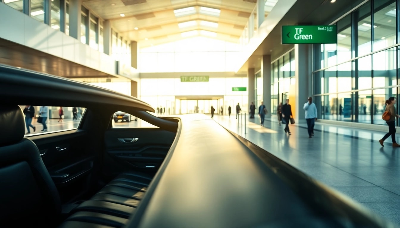 Experience top-tier airport limo service TF Green with a luxurious black limousine outside the airport.