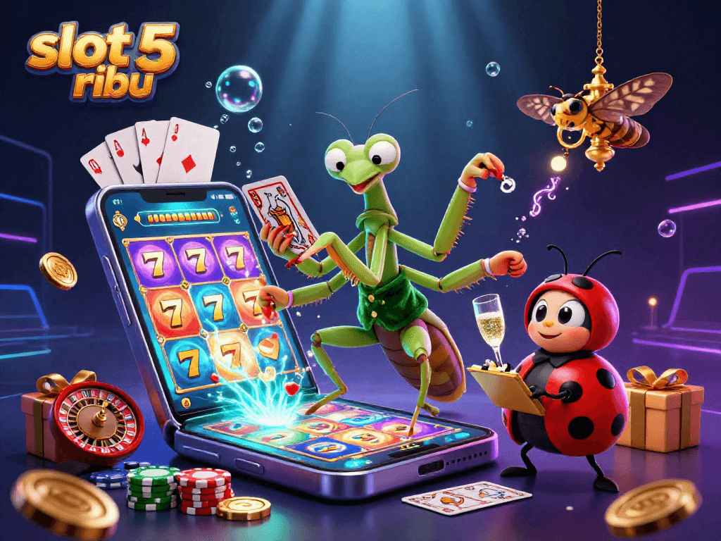 Play thrilling slot 5 ribu with vibrant 3D character action and casino game elements.