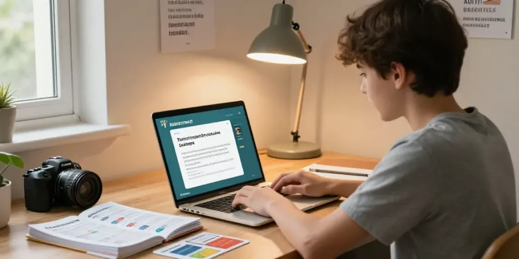 Engaged student using Situs toto learning materials in a home study.