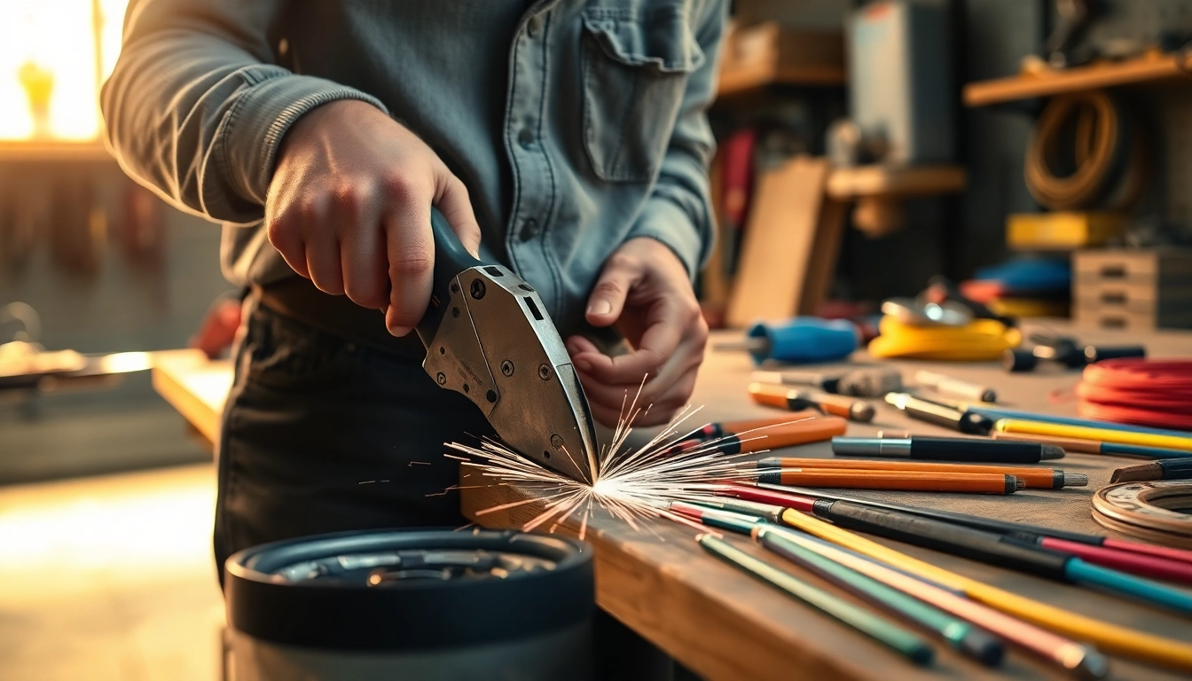 Pinza elettricista utilizzata per crimpare cavi, dimostrando la sua efficacia nel lavoro elettrico.