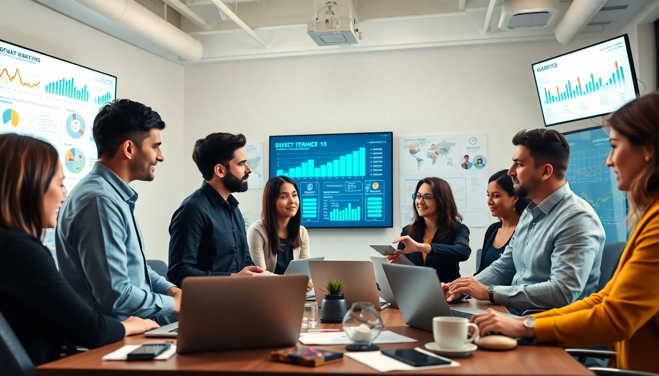 Engaged team at a Trusted Marketing Agency Melaka collaborating in a vibrant office setting.
