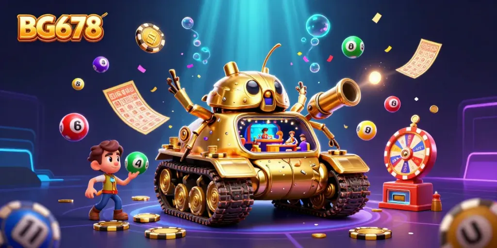 BG678 offers thrilling casino fun with colorful games and unique features in an engaging illustration.