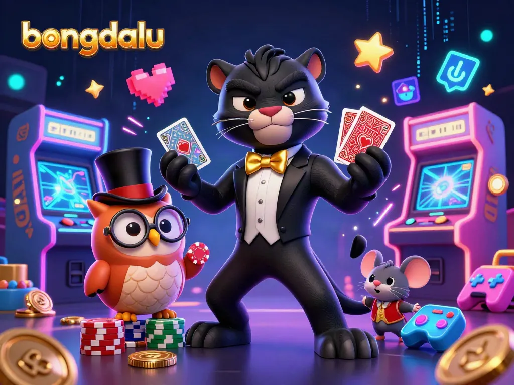 Bongdalu showcases a stylish panther dealer with poker chips, vibrant gaming elements, and rich details.