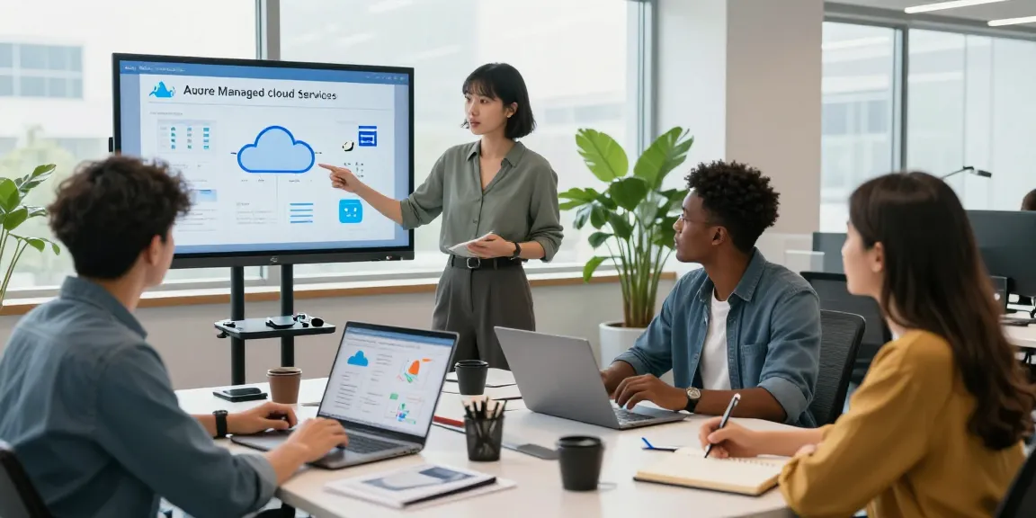 Team collaborating on Azure managed cloud services in a modern office