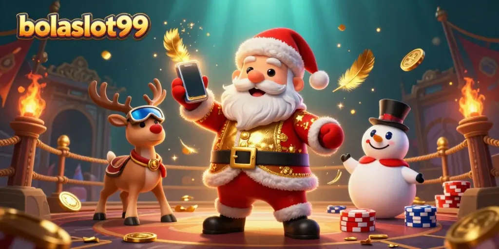 Experience the thrill of jackpot slots with bolaslot99 in this festive casino illustration