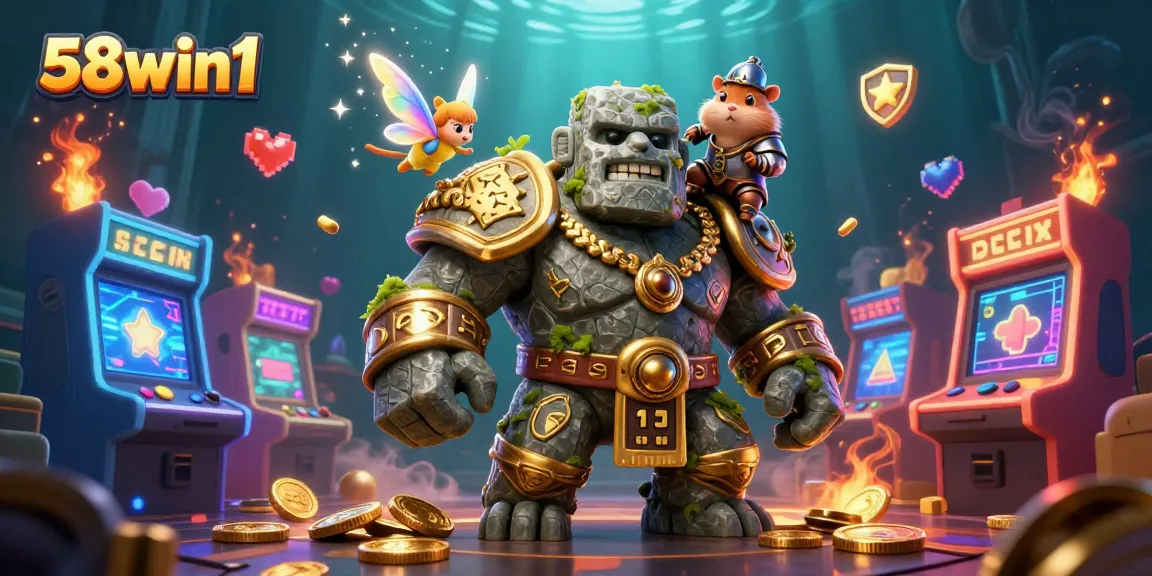 Experience gaming thrills with 58win1 as a golem guardian and knight capture the excitement!