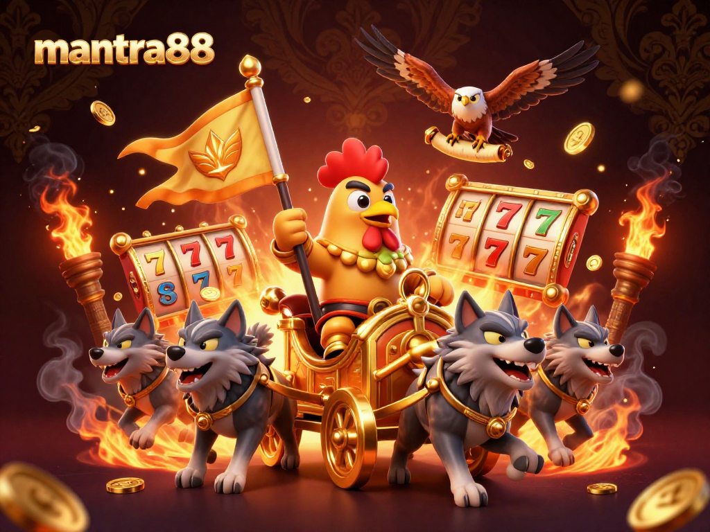 Experience the excitement of gaming at mantra88 with a golden warlord and slot elements.