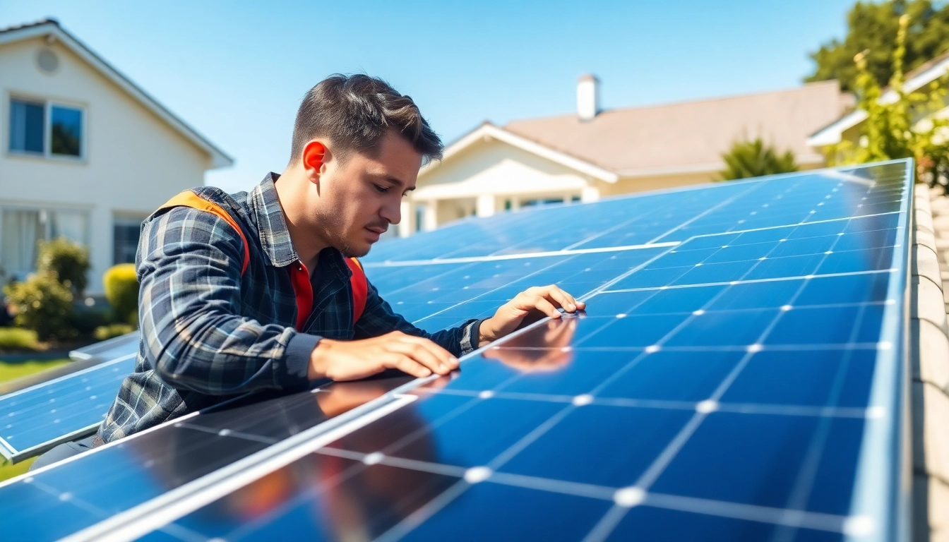 Solar system repair by a technician on a sunny day, ensuring efficiency and quality.