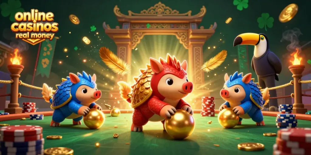 Engage with thrilling online casinos real money games featuring competitive pangolins at a vibrant casino arena.