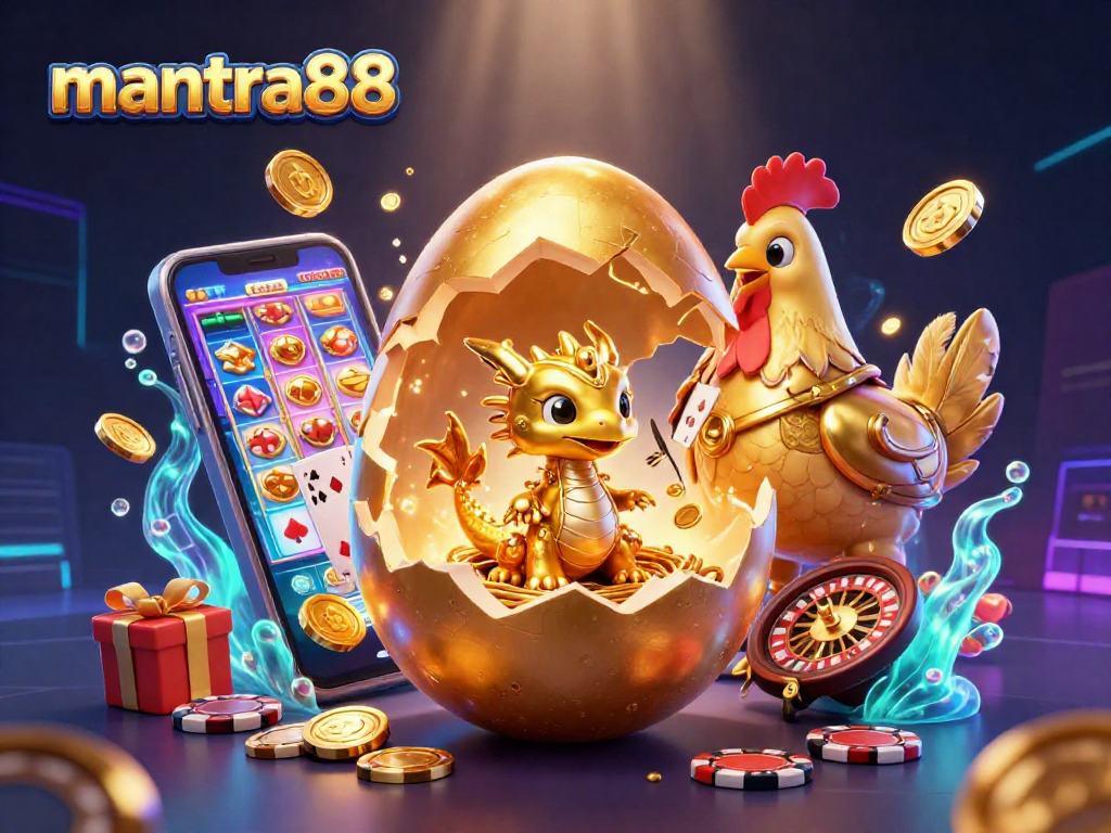 Experience the excitement of mantra88 casino with golden dragon and slot games illuminating the scene.