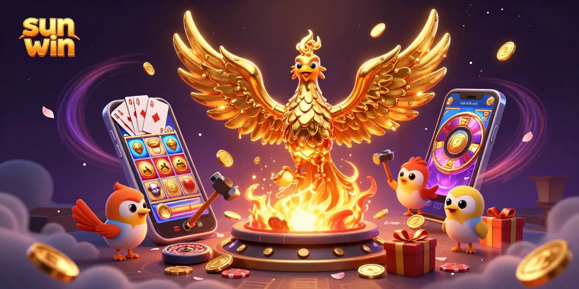 Experience the thrill of sun win slots with a molten phoenix emerging amidst vibrant game elements.