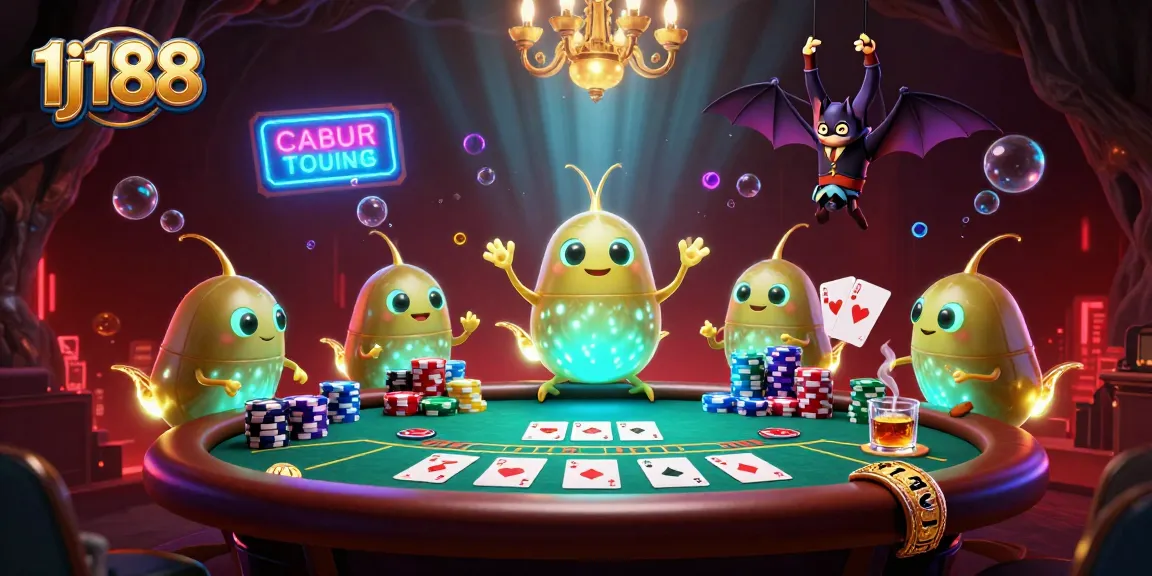 Experience the vibrant glow of 1j188's online casino with dynamic gaming action and colorful characters.