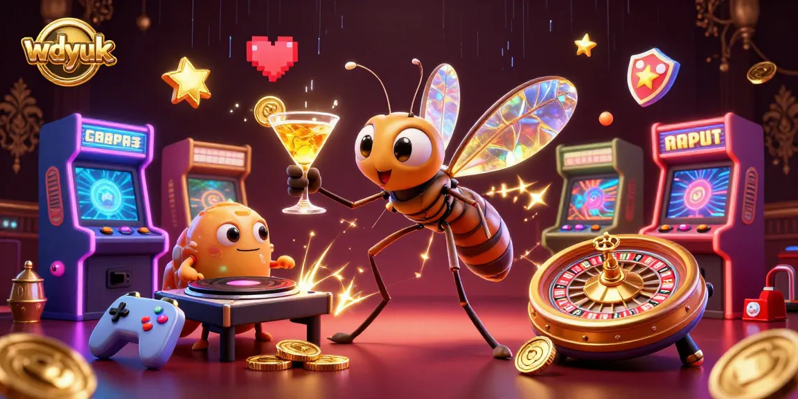Engage with wdyuk's vibrant gaming scene featuring a charming mosquito mascot and thrilling casino elements.