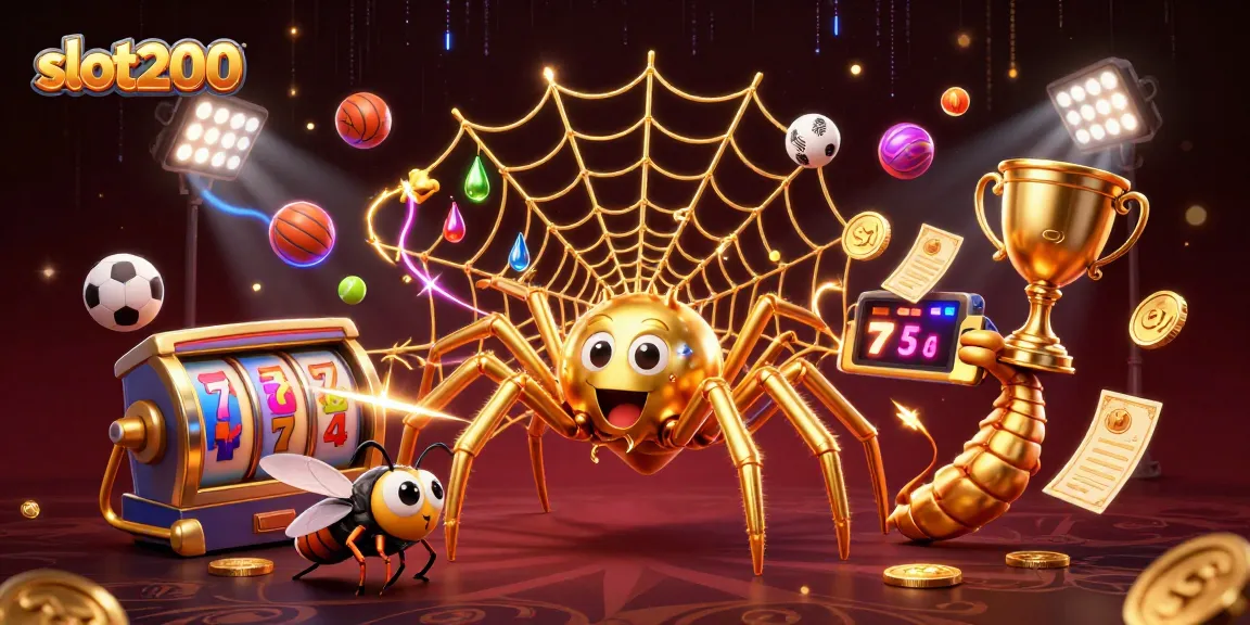Engage with slot200 and experience thrilling slot action featuring a golden spider and vibrant gaming elements.