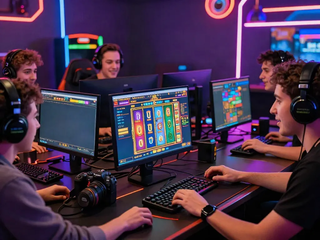 Engaging players exploring ทดลองสล็อต in an exciting online casino gaming environment with vibrant graphics and joyful interactions.