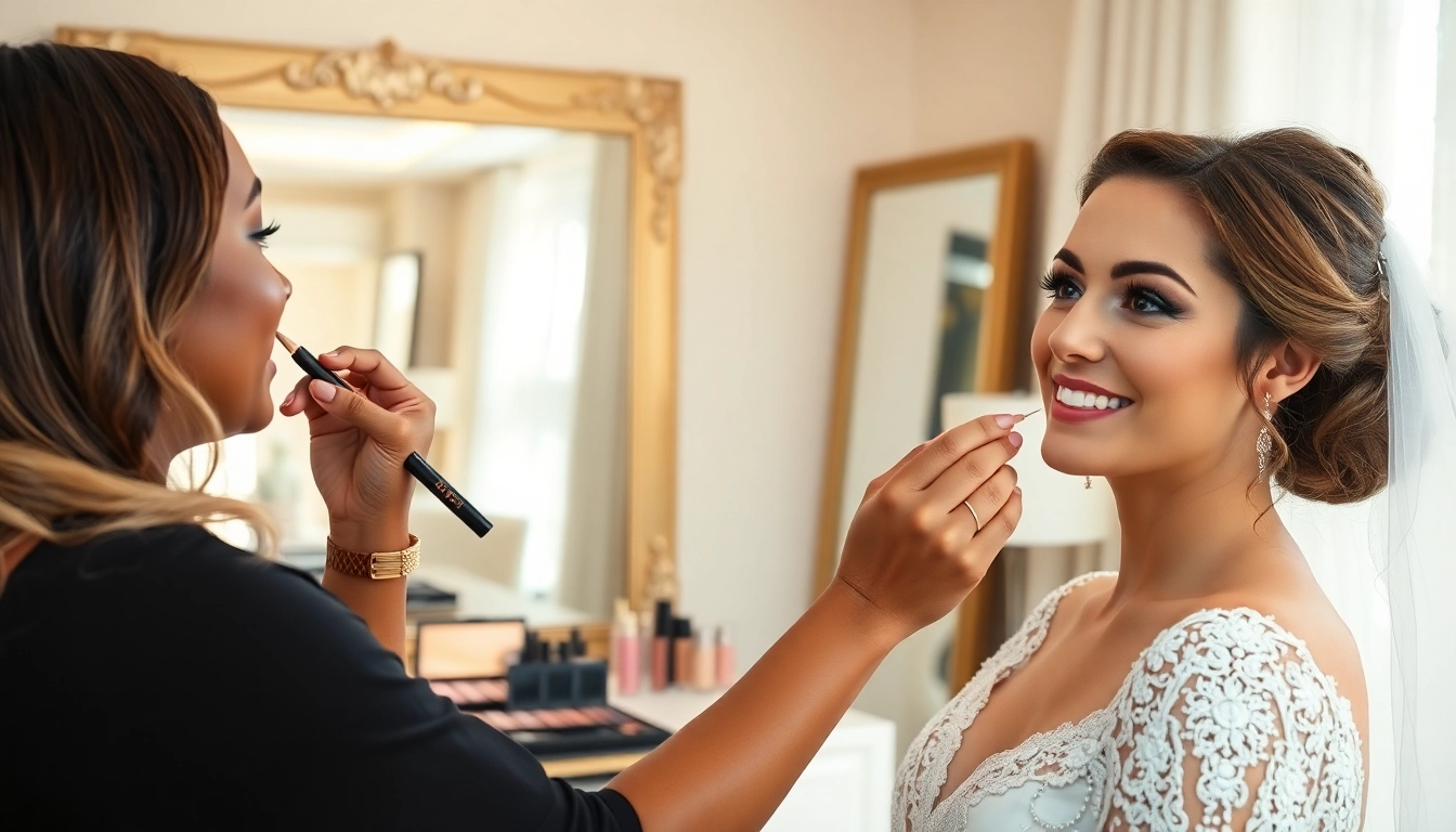 Dallas bridal makeup artist provides an elegant makeup application for a bride in a bridal suite.