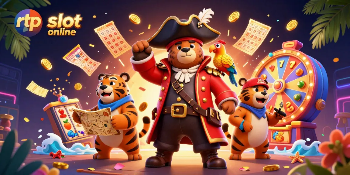 Menggali RTP slot online dengan karakter beruang kapten, harimau, dan burung beo dalam permainan slot yang penuh warna