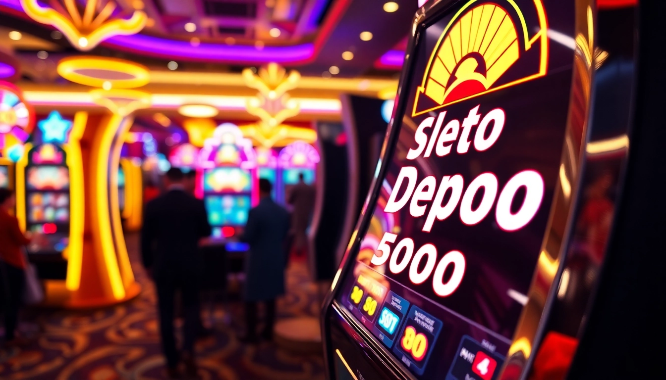 Menangkan hadiah dalam Slot Depo 5000 dengan mesin slot dinamis di kasino yang meriah.