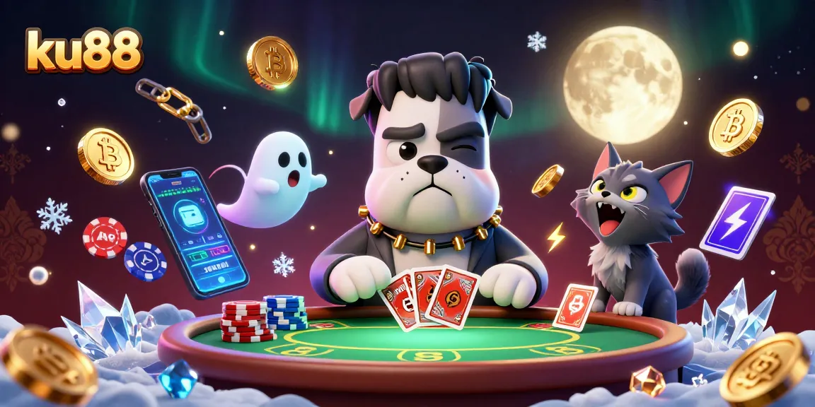 Join the thrill of ku88 as a Frankenstein bulldog deals cards in a thrilling poker game.