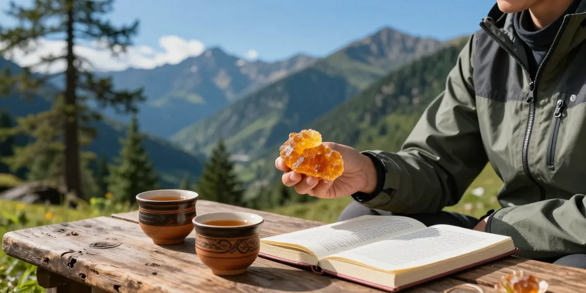 Enjoying authentic shilajit resin Australia amidst serene Himalayan scenery for health and vitality.