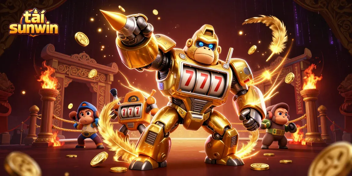 Engage in the excitement of tải sunwin with dynamic casino-themed illustration featuring a golden gorilla mech.