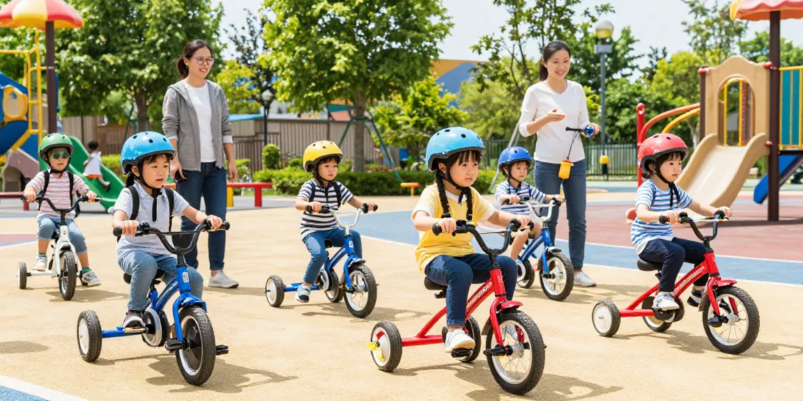 Kids riding the best kids tricycles in a vibrant park setting, showcasing fun and safety.
