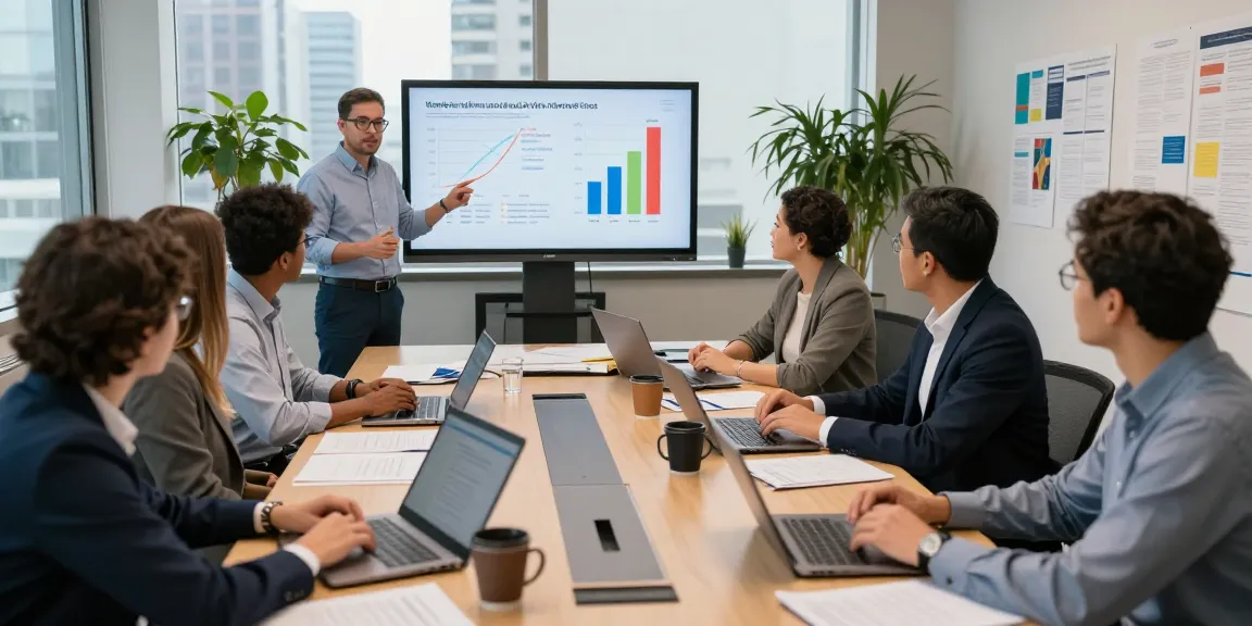 Engaged team analyzing political reputation management strategies during a strategy meeting