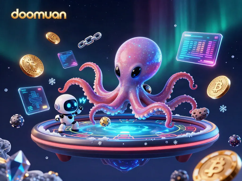 Dive into doomuan's dynamic betting scene with a colorful alien octopus operating holographic poker.