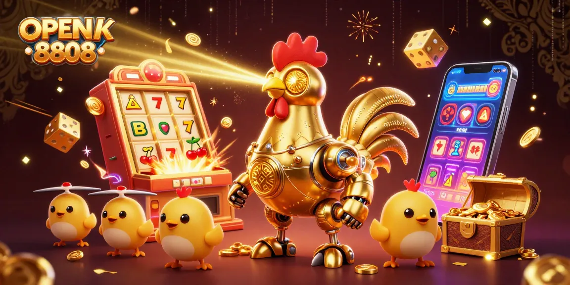 Experience the excitement of OPEN8808 with a high-stakes casino adventure visually represented in a dynamic 3D illustration.