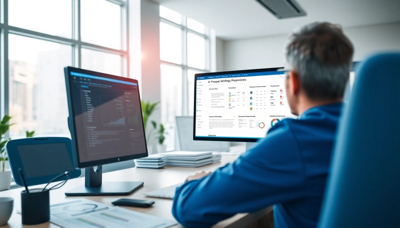 Creating proposals using AI proposal writing software for federal contracts on a modern workspace.