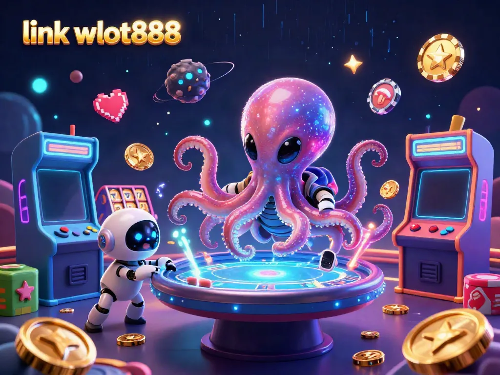 Permainan judi menarik dengan link wslot888 dan karakter alien kartun beraksi di meja poker.
