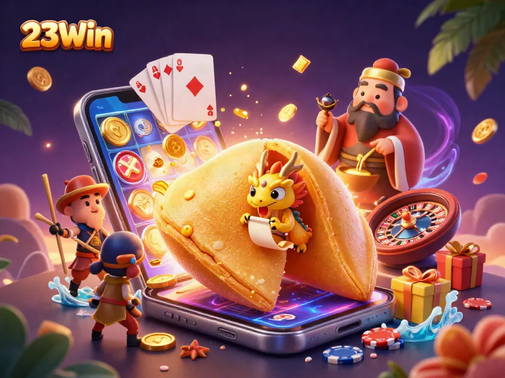Engage in thrilling gaming with 23Win as golden coins and slot reels light up the action!