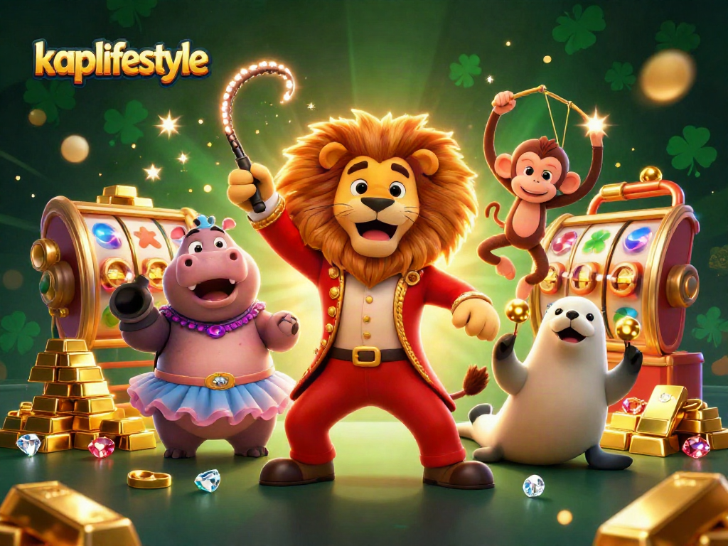 Experience the excitement of slots with kaplifestyle characters and jackpot visuals in a vibrant casino scene.