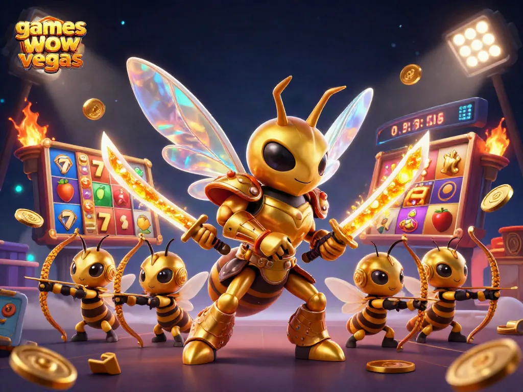 Play exciting games like wow vegas with thrilling golden characters in a vibrant casino setting.