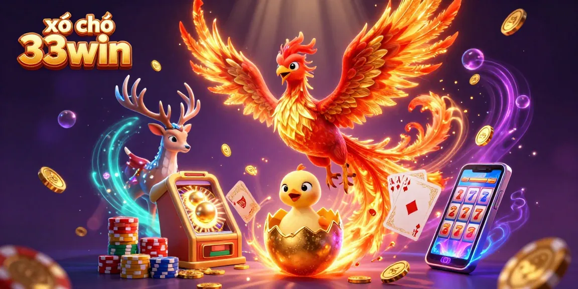 Play the xổ số 33win and win massive prizes with vibrant gaming features in this dynamic illustration.