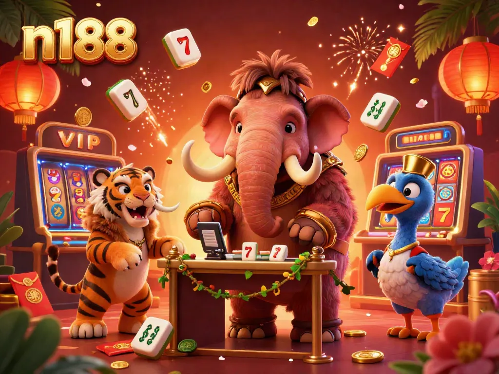 Experience n188's vibrant casino scene with dynamic characters and delightful game elements.