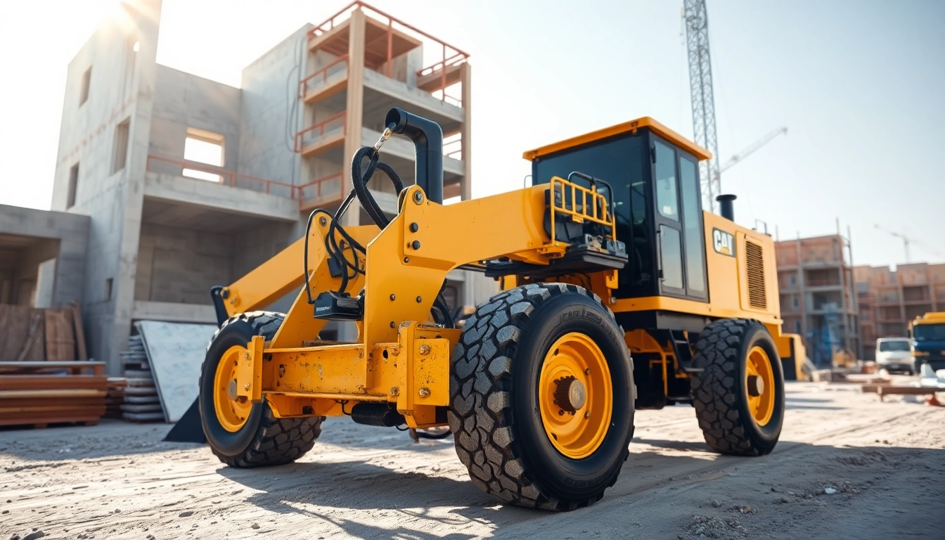 Gradall machine excavating at a construction site, featuring its durable design and vibrant colors.