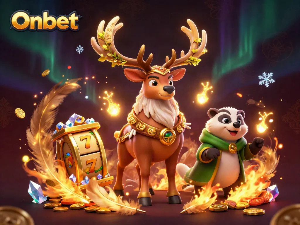 Spin the reels in a vibrant Onbet casino scene with enchanted elements and winning thrills.