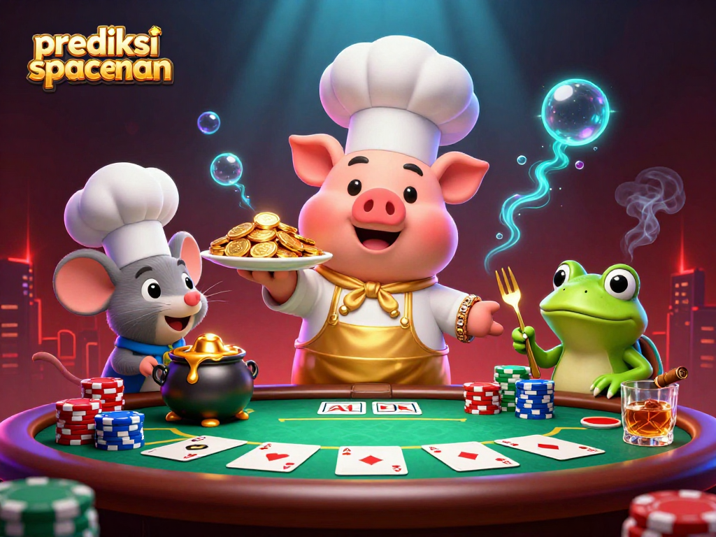 Experience winning strategies with prediksi spaceman, featuring pig chef and poker elements.
