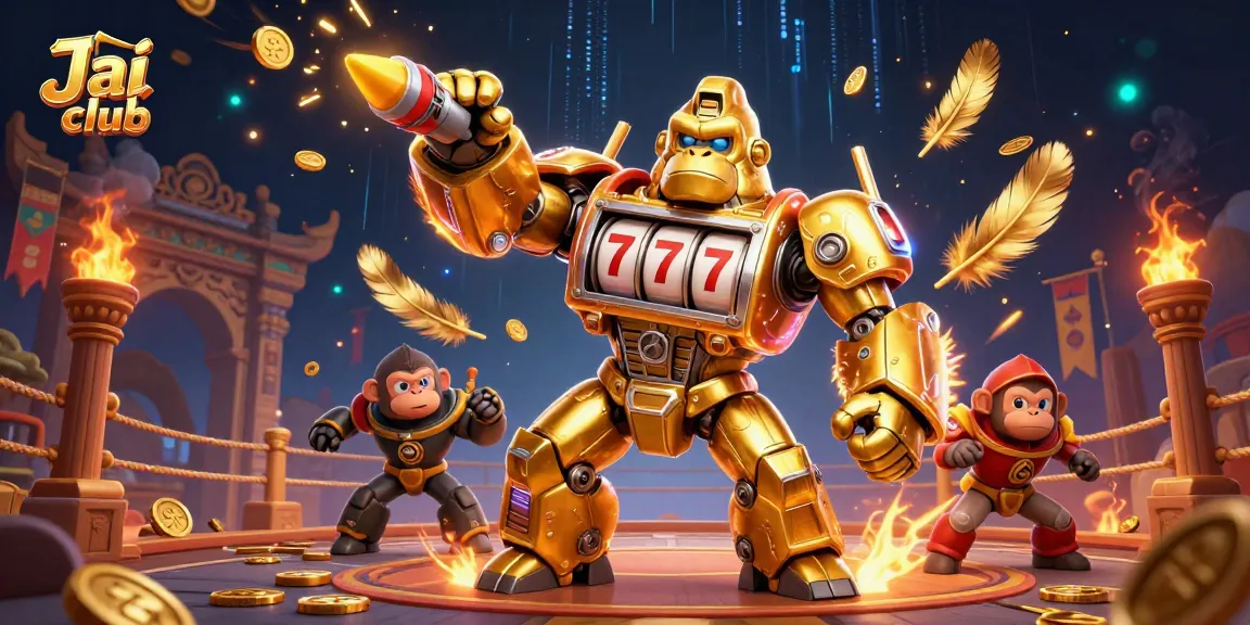 Engage with dynamic gaming experiences at Jai Club featuring a golden gorilla mech and slot elements.