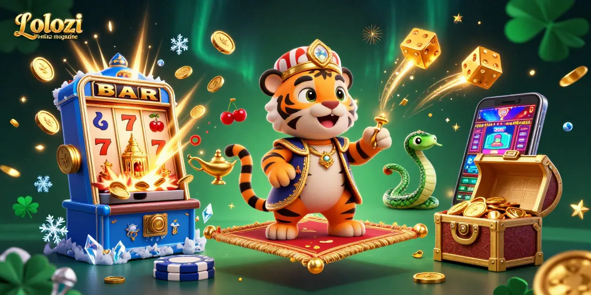 Spin to win with Lolozi online magazine, featuring a magical casino scene filled with vibrant elements.